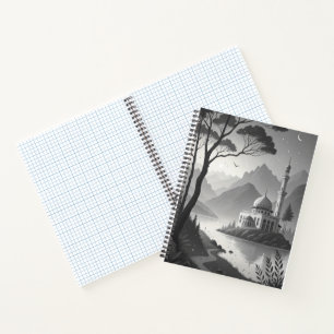 Carnet Paysage de mosquée monochrome avec vue sur lac de