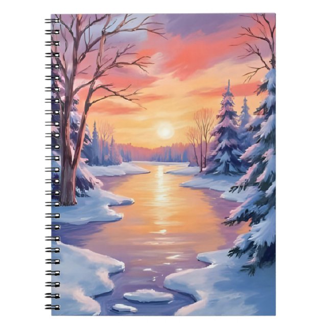 Carnet Paysage de rivière hivernale au coucher du soleil  (Devant)