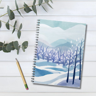 Carnet Paysage d'hiver enneigé bleu peinture à l'aquarell