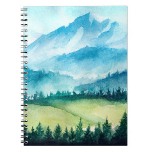 Carnet Paysage montagneux. Illustration aquarelle.