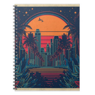 Carnet Paysage urbain coloré de style rétro futuriste gri