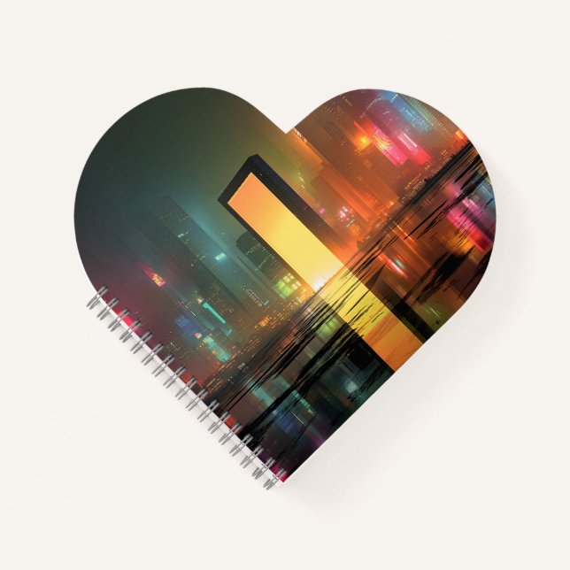 Carnet Paysage urbain futuriste avec reflets néon (Devant)
