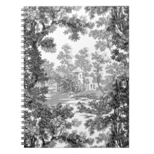 Carnet Paysage vintage Cottage Toile-Noir & Blanc