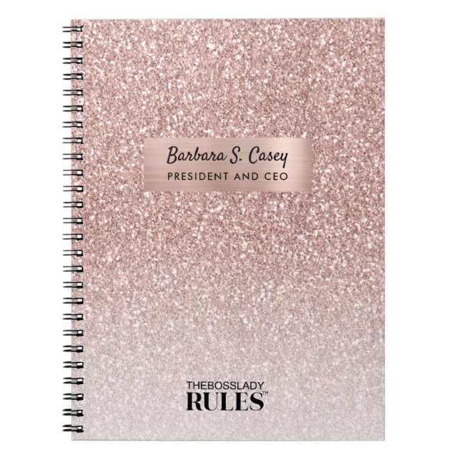 Carnet PDG Dame Patronne Rose Gold Paillettes Nom et Titr (Devant)