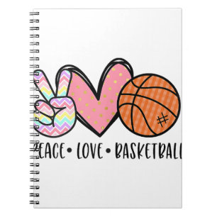 Carnet Peace Love Basketball Coeur pour les Ados entre