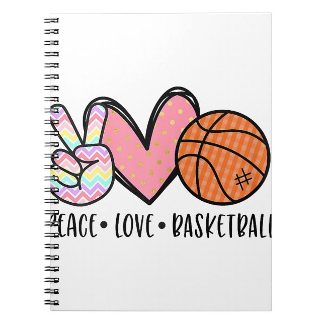 Carnet Peace Love Basketball Coeur pour les Ados entre (Devant)