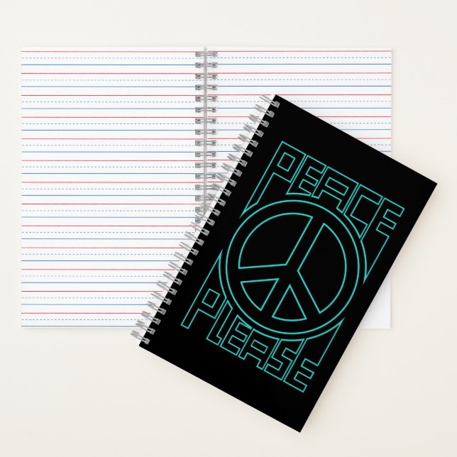 Carnet Peace Please lettrage en contour turquoise (À l'intérieur)
