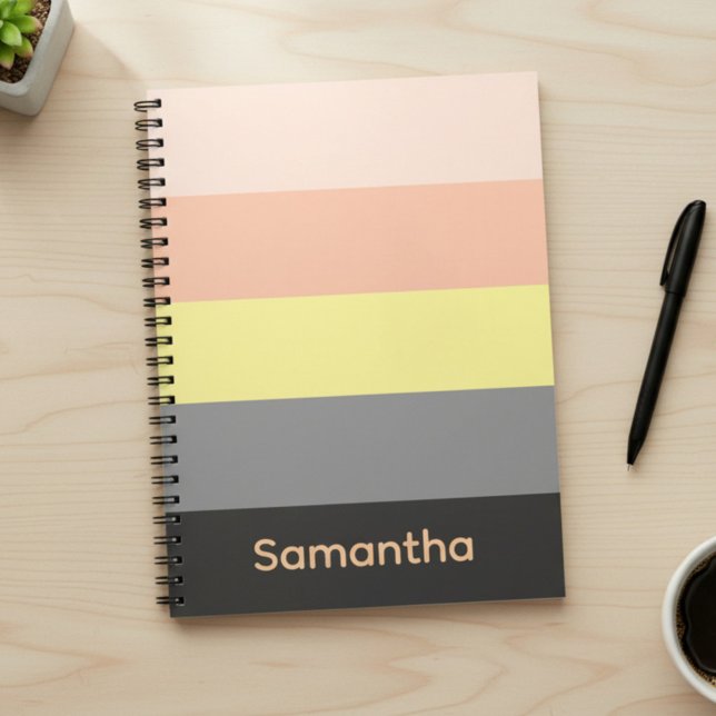 Carnet Peach and Grey Custom Color Block Striped Notebook (Créateur téléchargé)