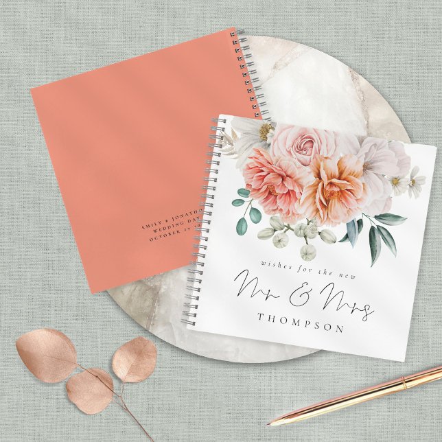 Carnet Peach Coral Peonies Souhaite Nouveau Monsieur Mme  (Créateur téléchargé)