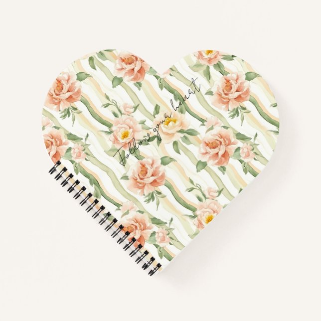 Carnet Peach Mint Pretty Roses Floral Stripes (Devant)