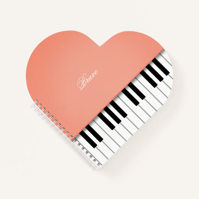 Carnet Peach Orange Grand Piano Music Clavier Personnalis (Devant)