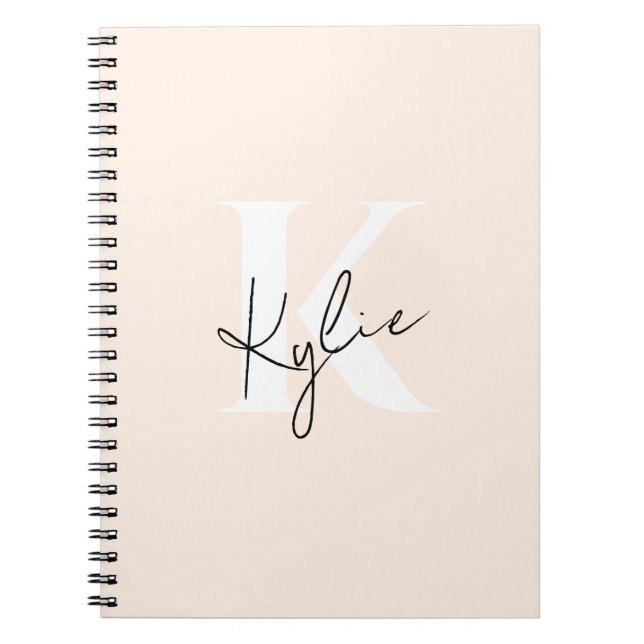 Carnet Peach Pale Moderne Nom Personnalisé Monogramme - (Devant)