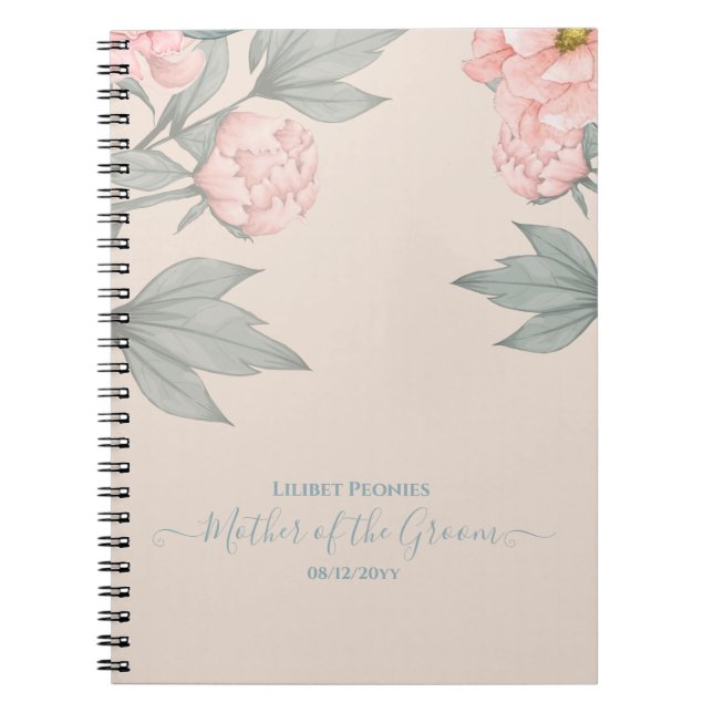 Carnet Peach Peonies Sage Floral Budget Mariage (Devant)