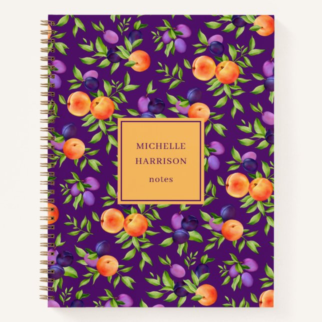 Carnet Peaches Plums Purple Cute Fruit Motif botanique (Devant)