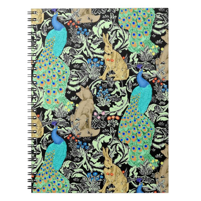 Carnet Peacock Art Nouveau Impression, Turquoise & Neutra (Devant)