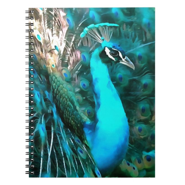 Carnet Peacock Bleu Vibrant Avec Queue Fissée (Devant)