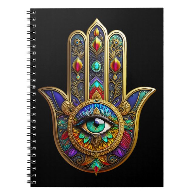 Carnet Peacock Color Flower Petals Hamsa Green Third Eye (Devant)