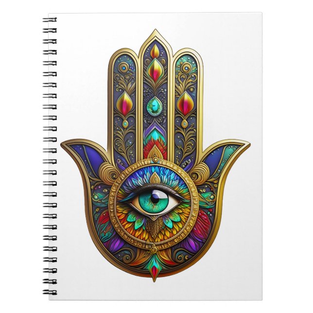 Carnet Peacock Color Flower Petals Hamsa Green Third Eye (Devant)
