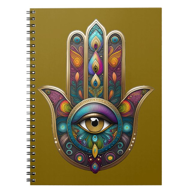 Carnet Peacock Colors Hamsa w/ Gold Third Eye (Devant)