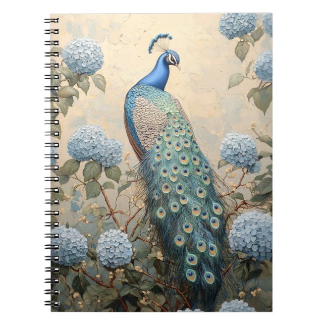 Carnet Peacock Élégant avec Peinture à l'Huile d'Hydrange (Devant)