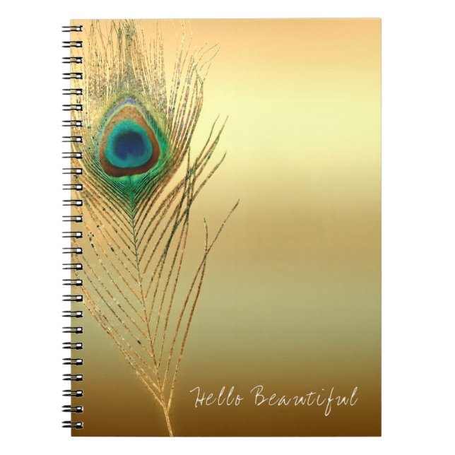 Carnet Peacock Feather Or Exotic Boho Chic Glam Personnal (Devant)