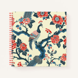 Carnet Peacock oriental rouge et bleu floral