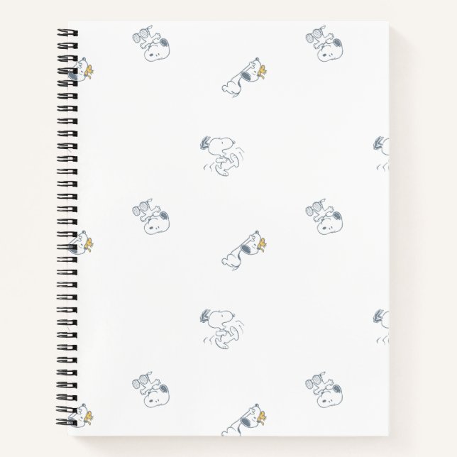 Carnet Peanuts | Snoopy & Woodstock Motif Gris Clair Douc (Devant)