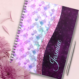 Carnet Peau de sirène rose argent faux paillettes monogra