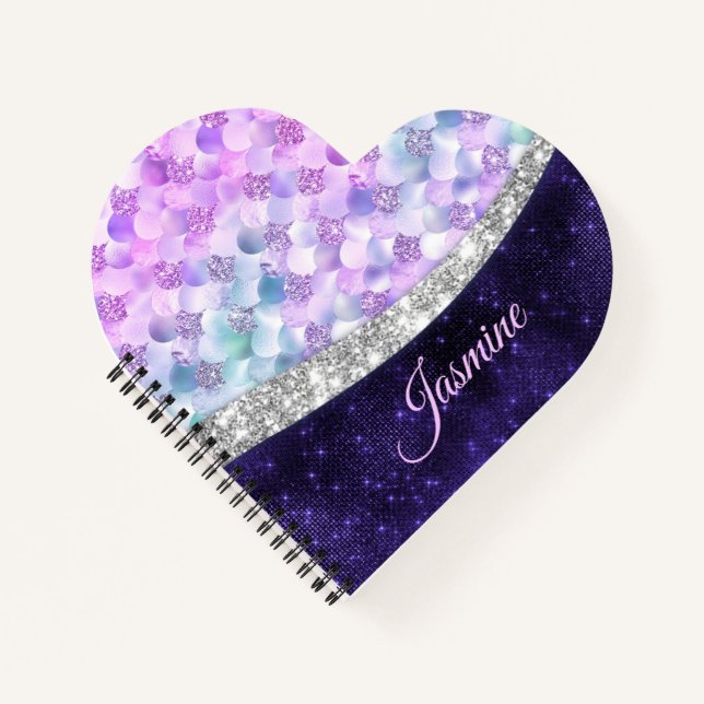 Carnet Peau de sirène violet argent faux pailleté monogra (Devant)