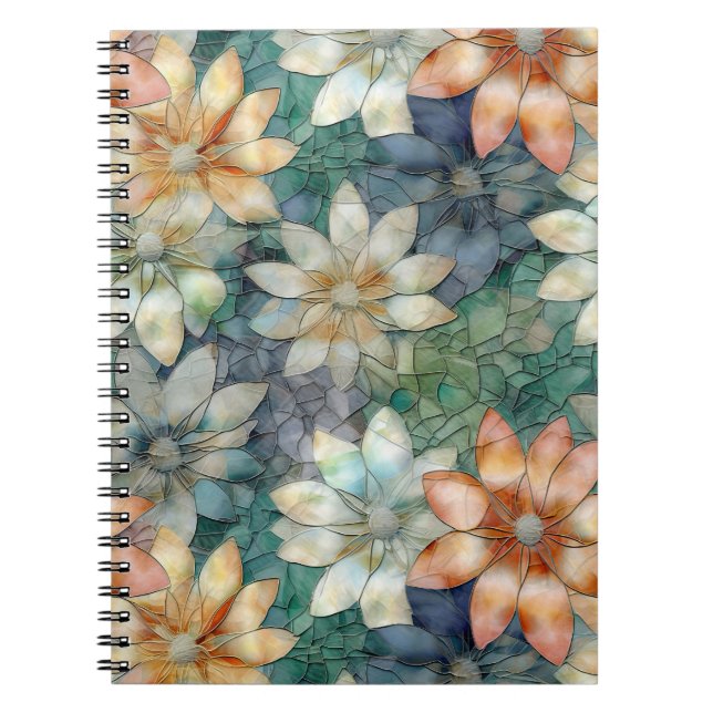 Carnet Pêche blanc bleu vert Floral (Devant)