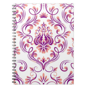 Carnet Pêche et pourpre Damas motif floral élégant
