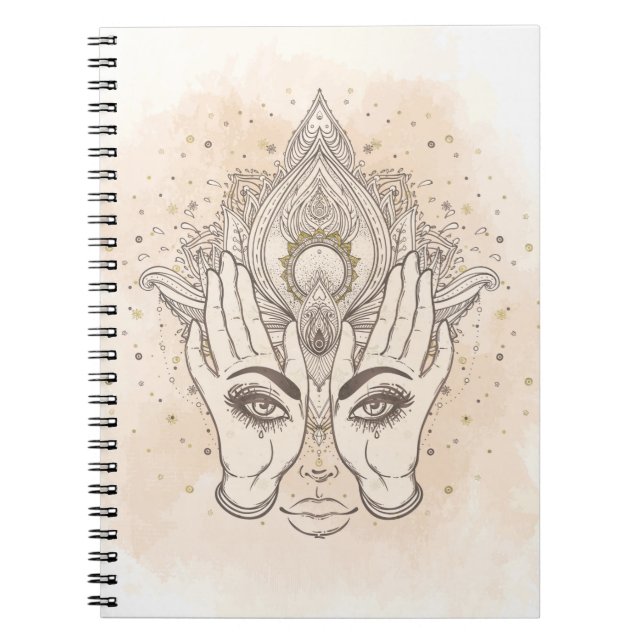 Carnet Pêche & Or Boho Fleur de Lotus Beauté (Devant)