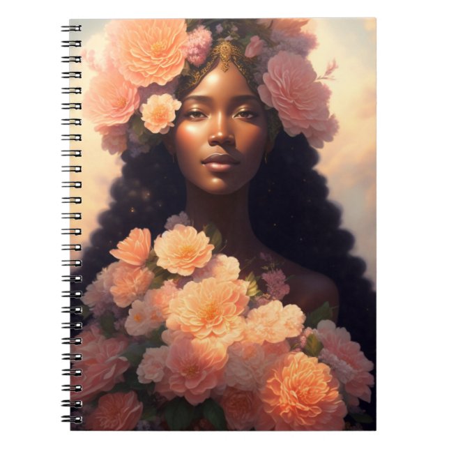 Carnet Pêcher Florale Femme noire Angélique Bloomcore (Devant)