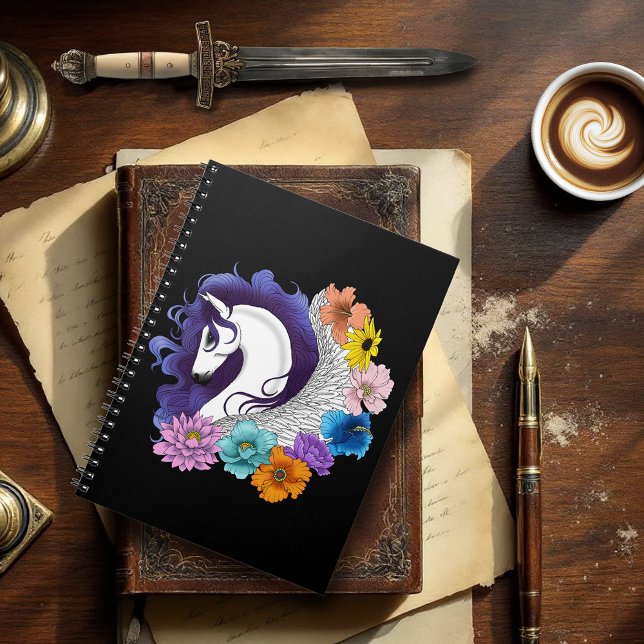 Carnet Pegasus Noir Floral (Créateur téléchargé)