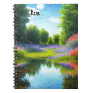 Carnet peint A1 Image de l'étang et des fleurs