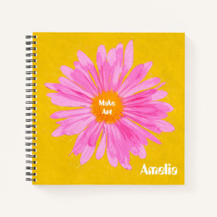 Carnet Peinture à fleurs roses personnalisée
