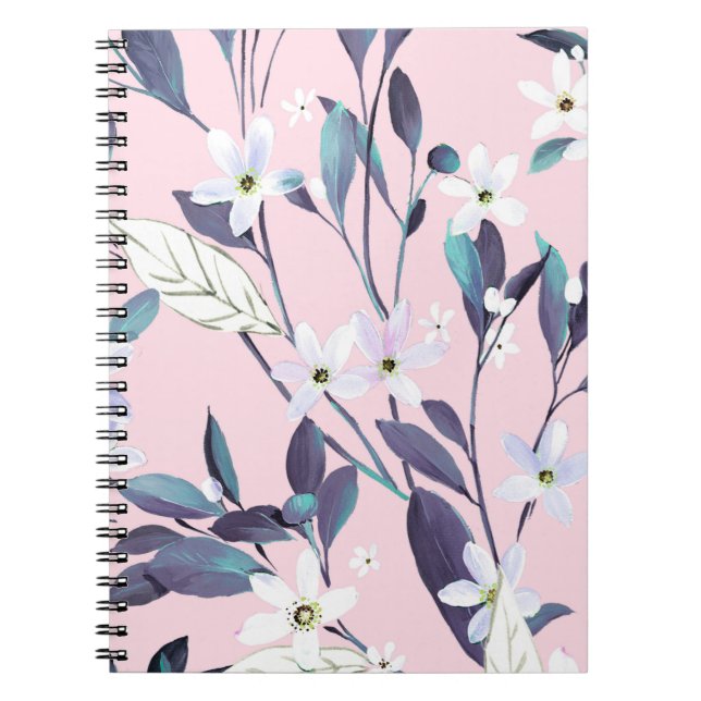 Carnet Peinture à la main élégant feuillage violet, fleur (Devant)