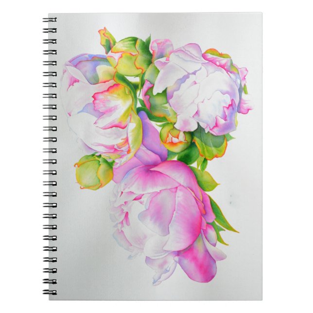Carnet Peinture à l'aquarelle florale élégante rose et bl (Devant)