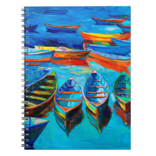 Carnet peinture à l'huile de bateaux et mer sur toile. Co