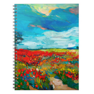 Carnet peinture à l'huile de champs de fleurs sur toile.