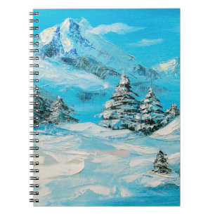 Carnet peinture à l'huile, paysage de montagne d'hiver av