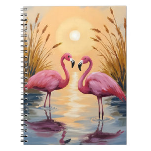 Carnet Peinture Animale Coucher de Soleil Flamants Roses
