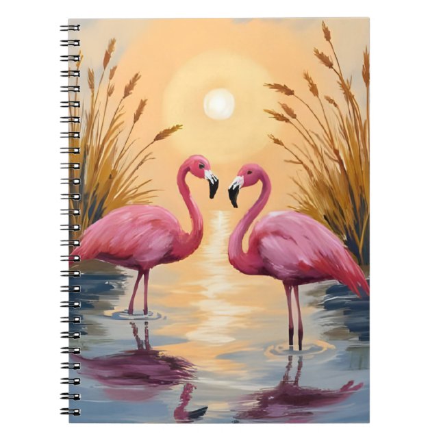 Carnet Peinture Animale Coucher de Soleil Flamants Roses (Devant)