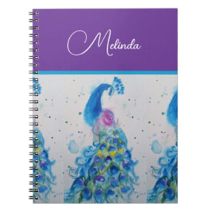 Carnet Peinture aquarelle bleue élégante de paon