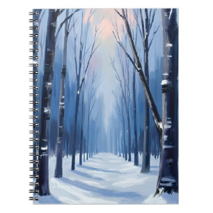 Carnet Peinture aquarelle de la forêt de pins en hiver