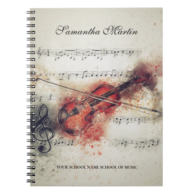 Carnet Peinture aquarelle de partitions de violon (Devant)