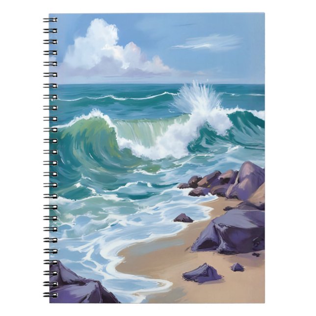 Carnet Peinture aquarelle des vagues de l'océan bleu (Devant)