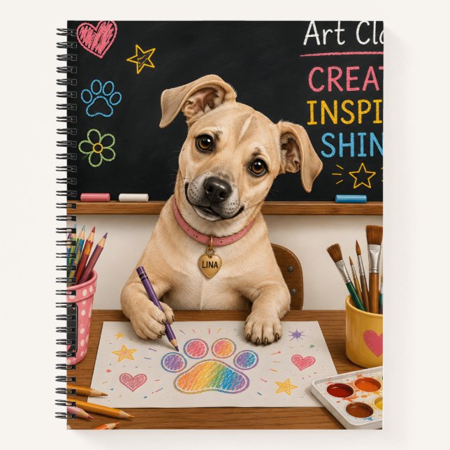 Carnet Peinture aquarelle d'un chien d'école mignon (Devant)