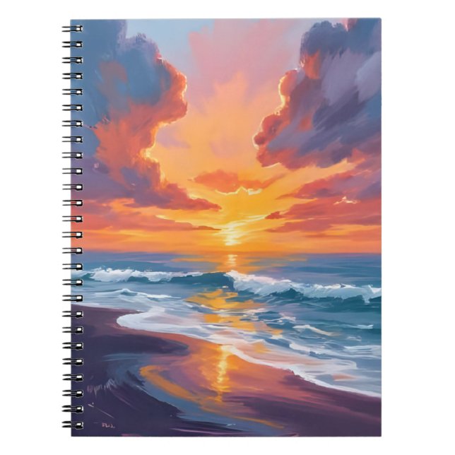 Carnet Peinture aquarelle océan coucher de soleil plage (Devant)