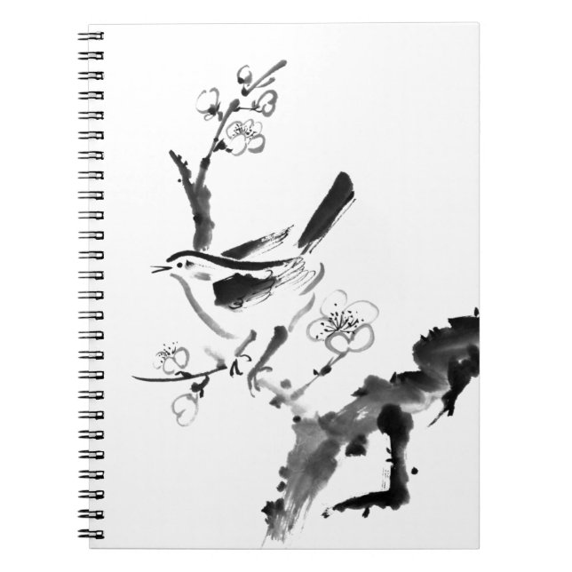 Carnet Peinture chinoise, fleur de prune et oiseau (Devant)